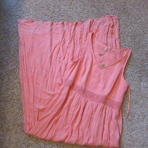NWT LC Lauren Conrad Large Peach Maxi Sundress Gauze Bottom Crochet Lace Waist